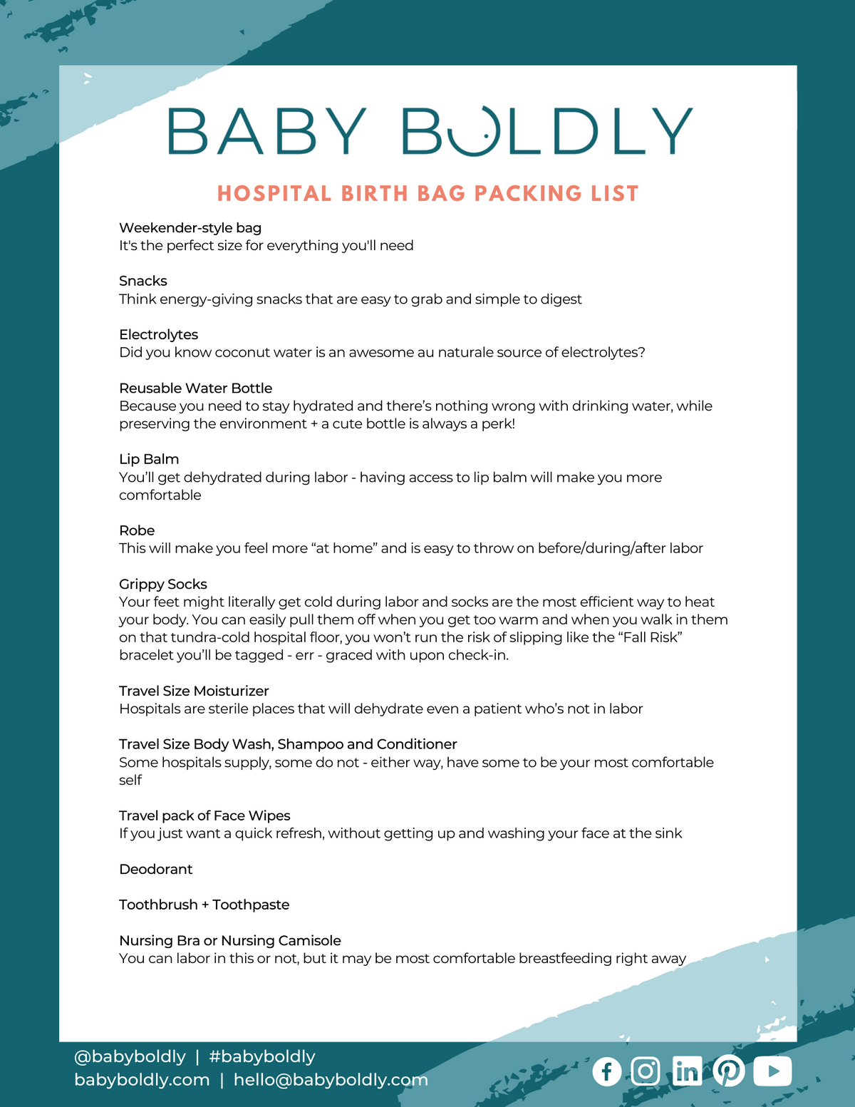 Birth Bag Packing List Free Download Baby Boldly