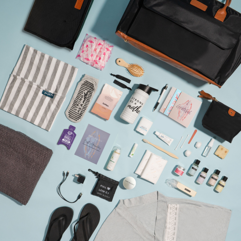 Pre packed hospital birth bags curated by moms for moms